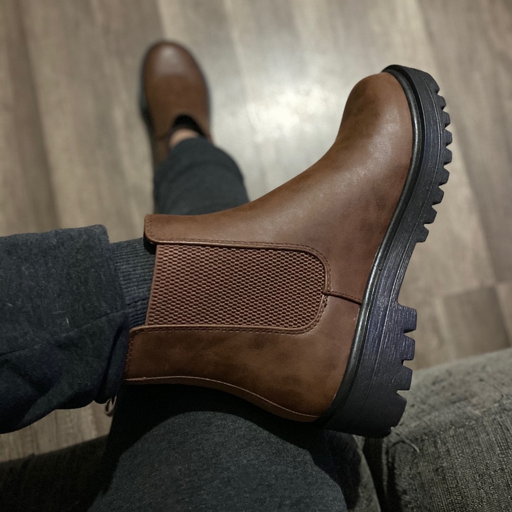 Brown Brush Motorcycle Platform Booties - Picture 8 of 10